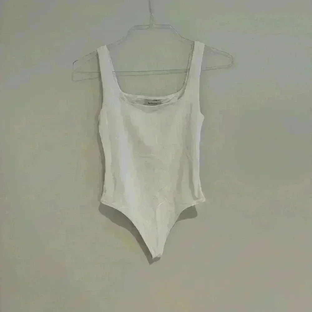 Babaton White Square Neck Body Suit Medium Like New
